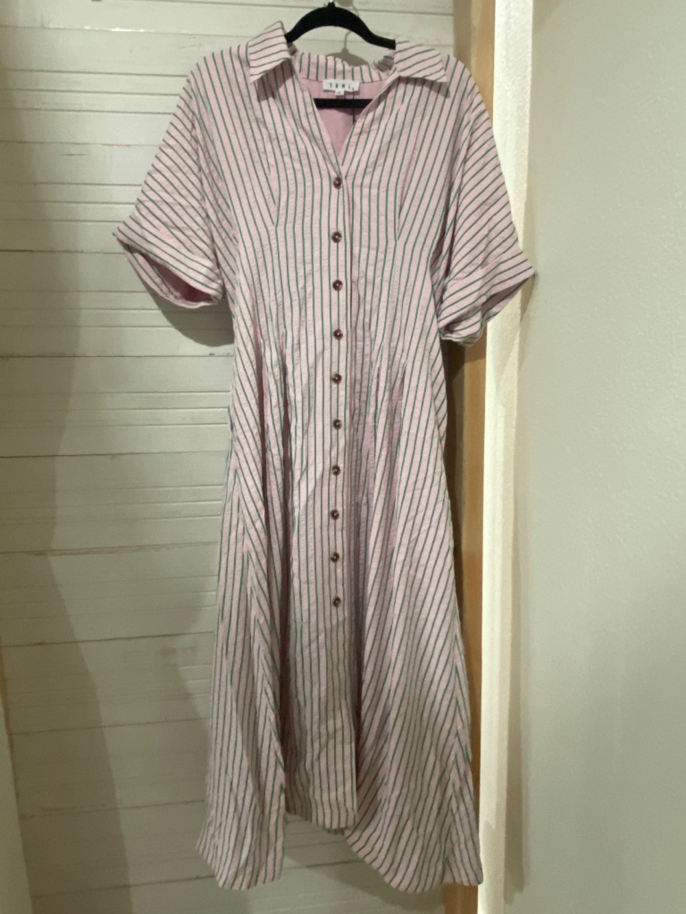 TMHL pink and green striped dress